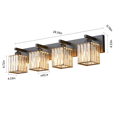 Modern Bathroom Vanity Light 4-Lights Modern Black Crystal Wall Light Bathroom Vanity Light Fixtures