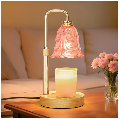 Candle Warmer Lamp with Timer Dimmer, Adjustable Height Pink Tulip Candle Wax Warmer, Christmas Birthday Gift for Mom Women,House Warming Gifts for New Home Bedroom Decor,Flower Pink