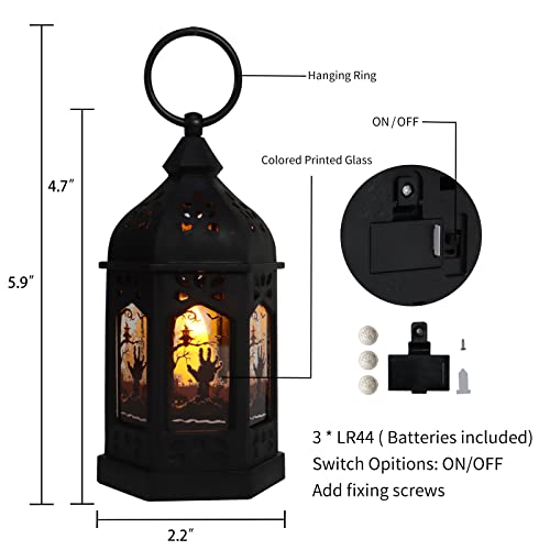 5" Halloween Mini Lanterns for Halloween Table Centerpiece, Small Lantern Decorative Indoor with Pattern Glass for All Saints' Day Party Decor, 8 Pack Hanging Candle Holder Ornaments, Pure Black
