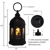 5" Halloween Mini Lanterns for Halloween Table Centerpiece, Small Lantern Decorative Indoor with Pattern Glass for All Saints' Day Party Decor, 8 Pack Hanging Candle Holder Ornaments, Pure Black