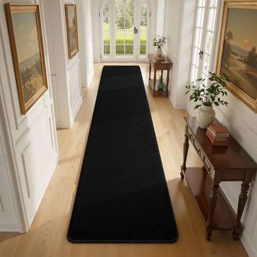 Runner Rug for Hallway, 2x10 Black Washable Non Slip Runner Rug