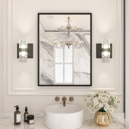LOAAO 22"X30" Black Rectangle Bathroom Mirror Wall, Matte Black Aluminum Alloy Frame, Hangs Vertically or Horizontally, Easy to Install