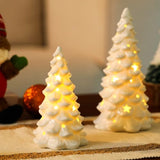 HOMCDALY 2 PCS White Small Christmas Tree with Lights, Mini Christmas Tree for Christmas Décor, Tabletop Xmas Tree Figurines, Christmas Decorations（Ceramic）