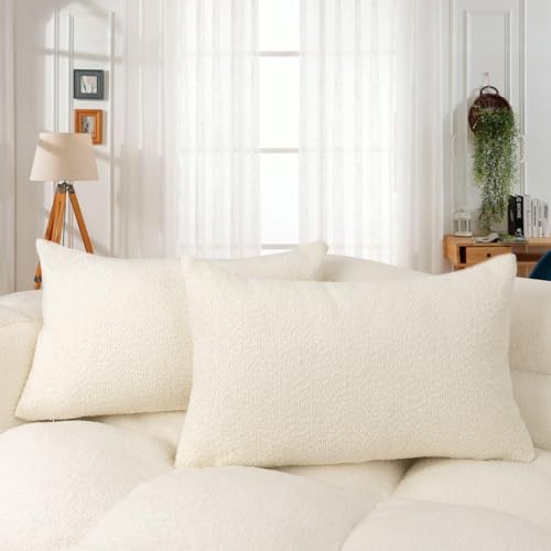 Boucle Throw Pillow Covers 12x20 inch Cream
