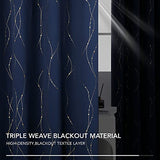 Deconovo Blackout Curtains 2 Panels for Bedroom and Living Room, Gold Foil Wave Lines and Dots, Thermal Insulated Room Darkening Grommet Window Drapes for Nursery, Navy Blue, 52W x 84L Inch