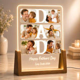Personalized Fathers Day Gift for Dad, Custom Acrylic Picture Frame Night Light with Walnut Base, Unique Dad Gift from Daughter Son Kids Wife