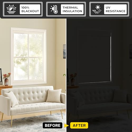 UNISHADES No Drill Cordless Roman Shades, 35×60 in, Beige | 100% Blackout Fabric, UV Protection, Protecting Privacy, room darkening