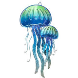 JOYBee Ocean Jellyfish Wall Art Decor-Sea Life Nautical Home Hanging Decor-Glass&Metal Jellyfish Decoration for Pool,Beach,Patio,Living Room,Bathroom,Boat, Coastal Decorations(17inch)