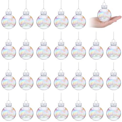 Funtery 24 Pcs Clear Plastic Ornaments for Crafts Iridescent Ornaments Ball Decoration 2.5-inch DIY Bubble Pot Cauldron DIY Witch Magic Pot Witch Cauldron Decoration (Iridescence Style)