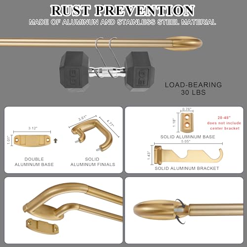Double Curtain Rods Warm Gold,Room Darkening Drapery Rod for 28-48 Inches,Adjustable 3/4 Inches Front and 5/8 Inches Back Quality Metal Rod for Window,Wrap Around Design