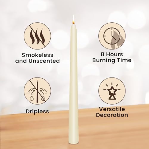 KORCCI Ivory Taper Candles 10 Inch - Set of 6 Long Candles, 8 Hours Long Burning, Smokeless & Unscented & Dripless, for Christmas Holiday Décor, Weddings, Birthdays, Dinner, Rituals (Ivory)