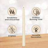 KORCCI Ivory Taper Candles 10 Inch - Set of 6 Long Candles, 8 Hours Long Burning, Smokeless & Unscented & Dripless, for Christmas Holiday Décor, Weddings, Birthdays, Dinner, Rituals (Ivory)