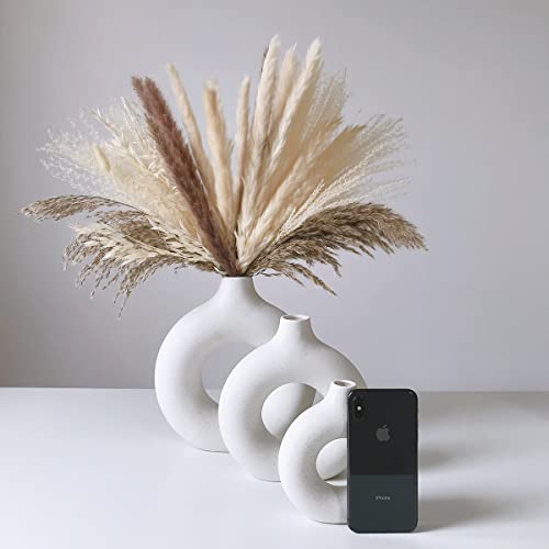 White Ceramic Vases for Pampas Grass,Water Drop Design Doughnut vase Modern Home Decor Minimalist Nordic Boho Ins Style (White Mini)