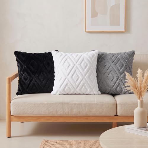 decorUhome Fall Faux Fur Pure White Throw Pillow Covers 18x18 Set of 2