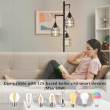 Floor Lamp for Living Room, Farmhouse Industrial Dimmable Floor lamp,3 Lights Metal Cage Tree Standing Lamp,68", 3Pcs Led Bulbs Included