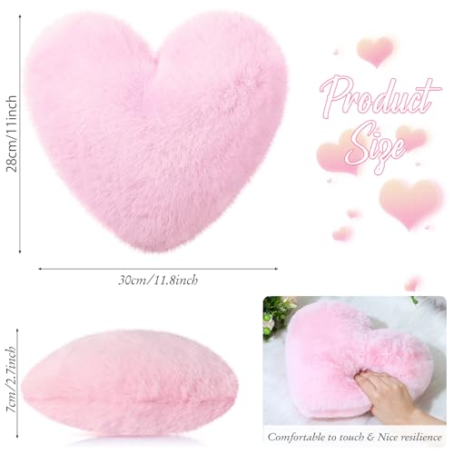Liliful 6 Pcs Faux Rabbit Fur Heart Pillows Fluffy Heart Throw Pillows Cute Couch Cushion Soft Decorative Throw Cushion for Bed Sofa Girls Women(12 x 11 Inch,Pink Series)