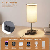 ZJOJO Table Lamp for Bedroom Set of 2, Bedside Small Lamps with 3 Way Dimmable Rocker Switch and AC Outlet, Nightstand Desk Lamp with Flaxen Fabric Shade Black Base for Living Room Home Decor Lights
