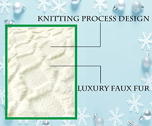 48 Inch Christmas Tree Skirt Faux Fur with Cable Knit Knitted Thick Decoration for Merry Christmas Decorations