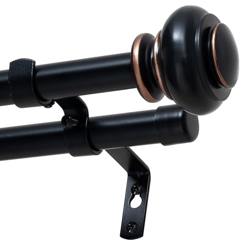 H.VERSAILTEX Double Curtain Rods for Windows 16.2 to 90.6 Inches 3/4 inch Diameter Adjustable Decorative Telescoping Double Curtain Rod with Brackets Heavy Duty Splicing Double Curtain Rods, Black