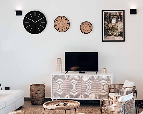 zyzamay Modern 12 Inch Round 3D Wall Clock, Black, Silent Quartz Battery Operated, Easy to Read, Accurate Time, Modern Style