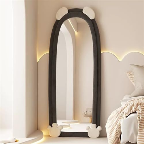 Decorative Full-Length Mirror, Floor, Bear Dressing, Clothing Store Fitting, Home Bedroom for Living Room(Black)