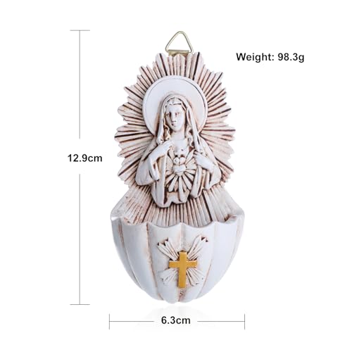 KOMI Sacred Heart of Mary Holy Water Font Resin Catholic Holy Water Font for Entrance Home Wall Hanging Religious Gifts