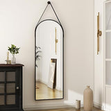 HARRITPURE 16"x48"Arched Mirror with Hanging Leather Strap Full Length Mirror Aluminum Frame Wall-Mounted Arch Hanging Mirrors for Bathroom Vanity Living Room Bedroom Entryway Decor