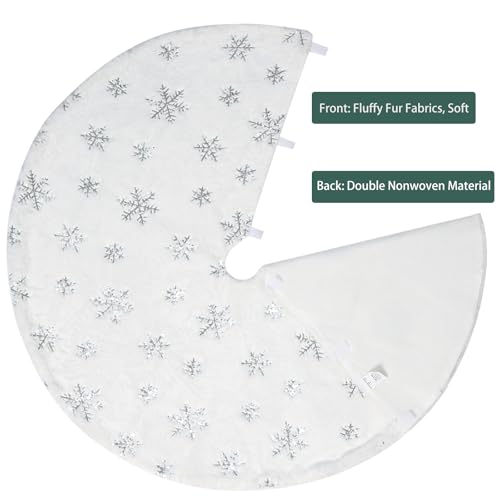 Christmas Tree Skirts 24 Inches Mini Plush Tree Skirt Silver Snowflakes Tree Mats for Winter Holiday Xmas Party Decorations