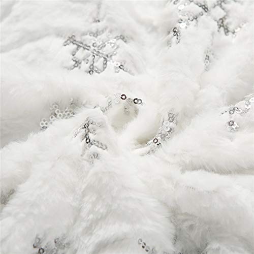 Christmas Sequin Tree Skirt 30in,White Soft Thick with Silver Snowflakes Decorations for 3FT 4FT 5FT Xmas Tree