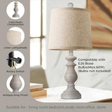 Traditional Table Lamp Set of 2, Rustic Farmhouse Table Lamps for Living Room Bedroom, 22" Bedside Desk Lamps Vintage Nightstand Lamps with Linen Shades, Antique Grey