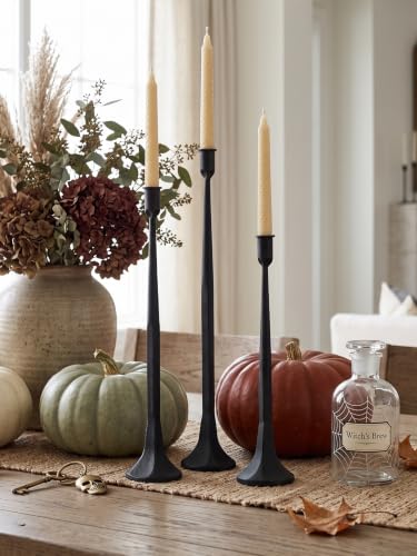 Iron Taper Candle Holder Set of 3, Black Candlestick Holders 19.3”17” 14” Heightening Decorative Candle Stand Set for Wedding, Dining Table, Home Decoration (Black)