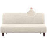 Stretch Armless Futon Cover Futon Slipcover Full Queen Size Couch Cover Futon Sofa Bed Cover Furniture Protector with Elastic Bottom, Machine Washable, Biscotti Beige