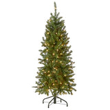 National Tree Company 4.5 ft Pre-Lit Kingswood Fir Slim Artificial Christmas Tree, 150 Clear Lights, 330 Tips, Includes Stand, Green