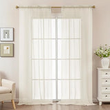 Natural Sheer Curtains 96 Inches Long, Privacy Semi Sheer Curtains for Living Room Bedroom, Light Filtering Rod Pocket Voile Window Drapes 2 Panels Set, Each 42" W x 96" L