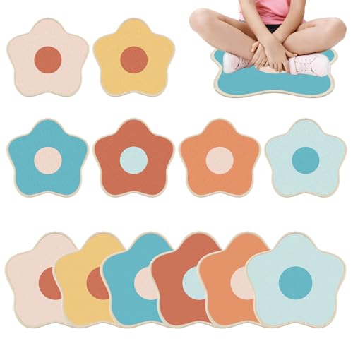 JarThenaAMCS 12 Pcs Boho Flower Classroom Carpet Kids Sitting Floor Seats Back to School Mats Non-Slip Colorful Floral Rugs for Group Activity Learning Play Areas, 13 x 13 Inch