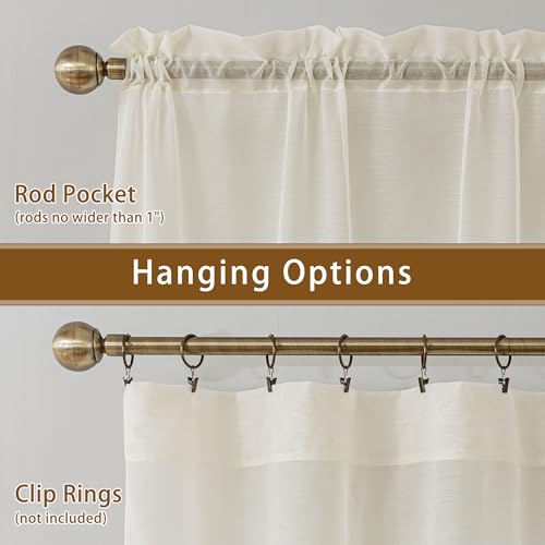 Natural Sheer Curtains 96 Inches Long, Privacy Semi Sheer Curtains for Living Room Bedroom, Light Filtering Rod Pocket Voile Window Drapes 2 Panels Set, Each 42" W x 96" L