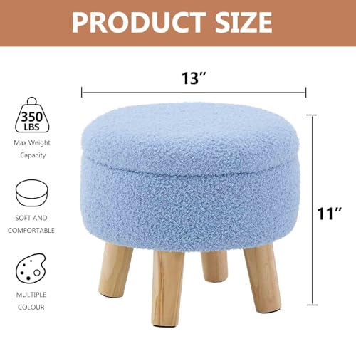 Wimarsbon Round Storage Ottoman,Footstool with Padded Seat and Wood Legs