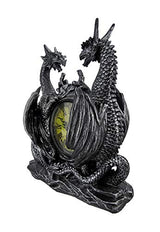 Mythical Dragon Duo Desk Clock in Metallic Look and Antique Face with Roman Numerals for Desktop, Shelf & Mantle As Gothic Medieval Decor Or Decorative Office Gifts