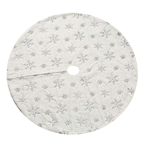 Christmas Sequin Tree Skirt 30in,White Soft Thick with Silver Snowflakes Decorations for 3FT 4FT 5FT Xmas Tree