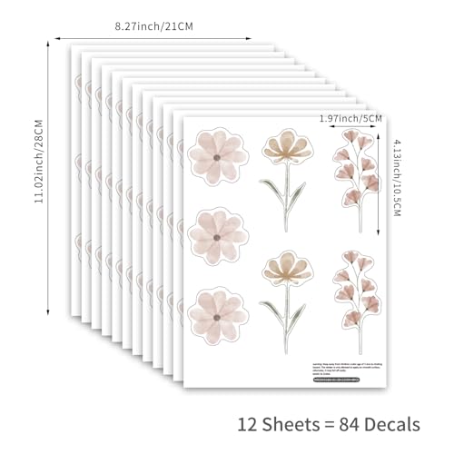 YouRfocus Daisy Wall Decals | 84 PCS Boho Flower Stickers for Girls' Rooms, Playrooms, and Nurseries | Dual Layer Print for High Coverage | Removable Peel and Stick Wall Decor (Pink-B) | 12 Sheets