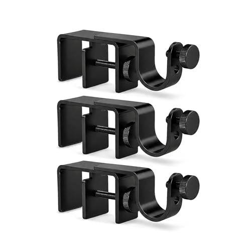 Outside Mounted Blinds Curtain Rod Bracket -- Tool-Free No Drill Installation for 1.3-2 Inch Rectangular Headrails, Black 3-Pack