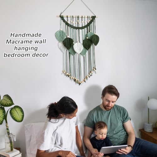 Artilady Macrame Wall Hanging -Handmade Sage Green Leaf Wall Tapestry,Boho Decorations for Bedroom Living Room Bathroom,Earthy Room Decor,Wedding Birthday for Women Girls