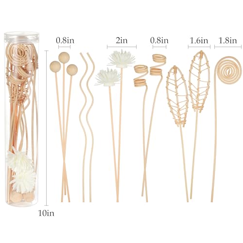 Reed Diffuser Stick,WUTAOBON 12Pcs 10Inch Natural Rattan Flower Reed Fragrance Diffuser Set, Fragrance Diffuser Replacement Rattan Sticks Home Decor (Primary Color)