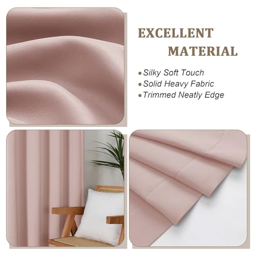 Lecloud Blush Pink Kitchen Curtains 36 Inch Length 2 Panels, Soft Privacy Window Short Curtains, Thermal Insulated Rod Pocket Curtain Tiers for Bedroom Bathroom Small Windows, 40" W x 36" L