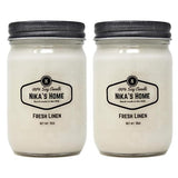 Nika's Home Fresh Linen 12oz Mason Jar Soy Candles - 2 Pack - Hand Poured Handmade, Long Burning 50-60 Hours Highly Scented All Natural, Clean Burning Large Candle Gift Home Décor