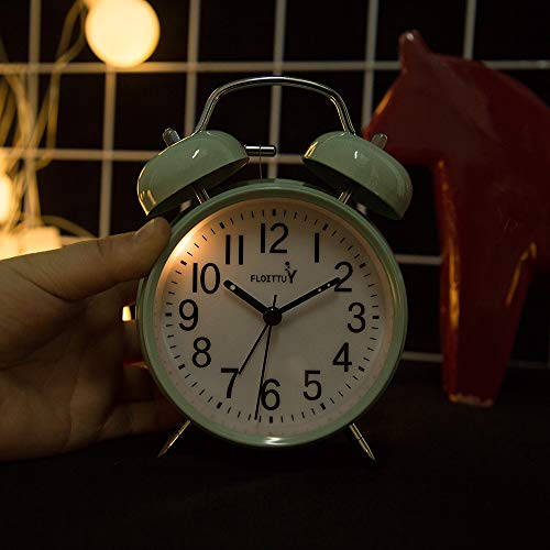 FLOITTUY Loud Alarm for Deep Sleepers 4'' Twin Bell Alarm Clock with Backlight for Bedroom and Home Decoration(Green)