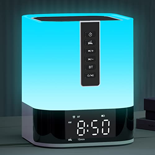 White Noise Sound Machine Alarm Clock with Bluetooth Speaker, 48 Night Light, 16 Soothing Sounds for Baby Adults Sleeping & Kids Bedroom, Bedside Lamp with Clock, Gift Ideas for Teenage Boys Girls