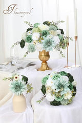 Floweroyal Artificial Flowers Combo Green Flowers Mix Silk Flowers Dahlia Roses with Stems for DIY Wedding Bridal Bouquets, Baby Shower, Floral Arrangement, Table Centerpieces, Home Decorations.