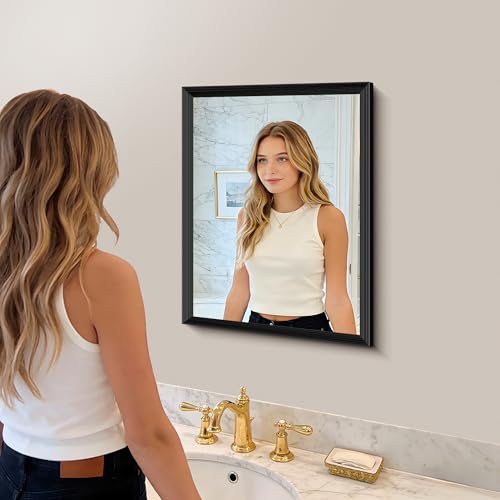 DESBING 18x24 inch Black Bathroom Mirror,Bevelled Edge Black Mirror with Ribbed Texture-Modern Rectangle Bathroom Wall Mirror for Vanity, Tempered Glass,Hangs Horizontally or Vertically