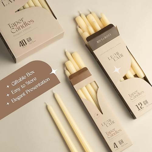 Leor & Lair Ivory Taper Candles - 4 Pack 10" Ivory Candlesticks - Unscented Cream Candle Sticks for Home Decoration, Holiday Tables, Weddings, Restaurants & Business Events
